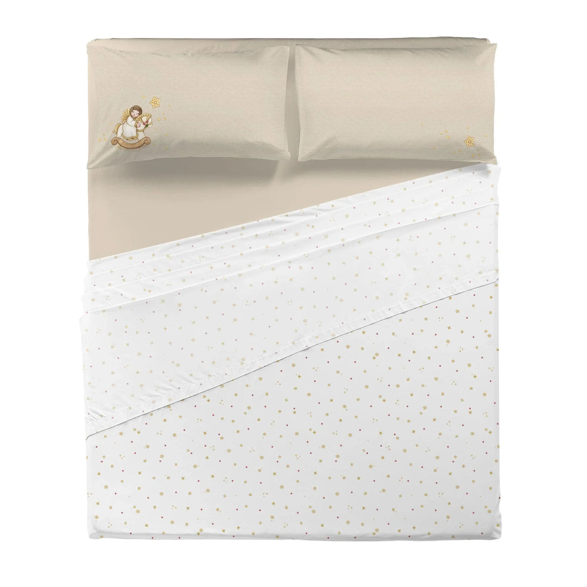 THUN® Completo Letto Matrimoniale con Stampa Digitale - Fantasia Natale Angel Vanilla - Amo La Casa Shop