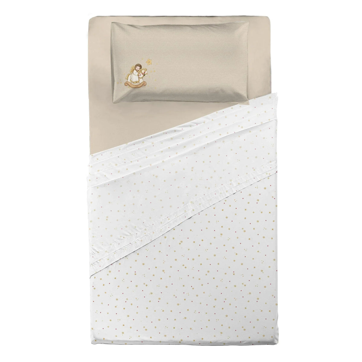 THUN® Completo Letto Piazza e Mezza con Stampa Digitale - Fantasia Natale Angel Vanilla - Amo La Casa Shop