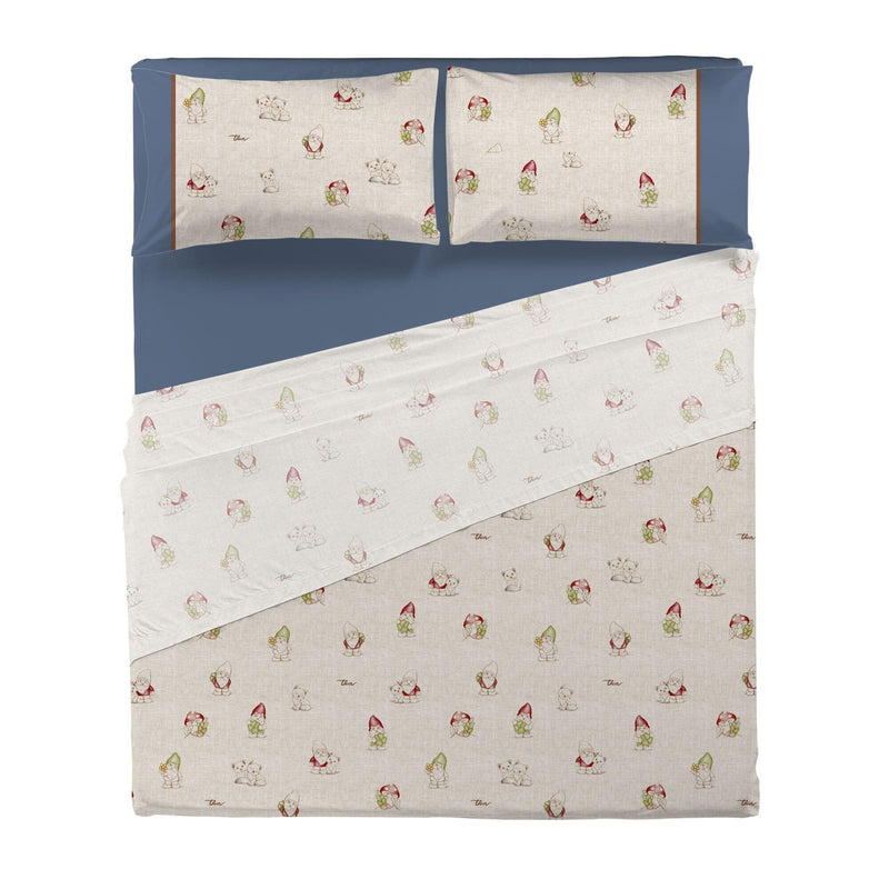 THUN® Completo Letto Matrimoniale con Stampa Digitale - Fantasia Inverno Incantato Gnomes Blue - Amo La Casa Shop
