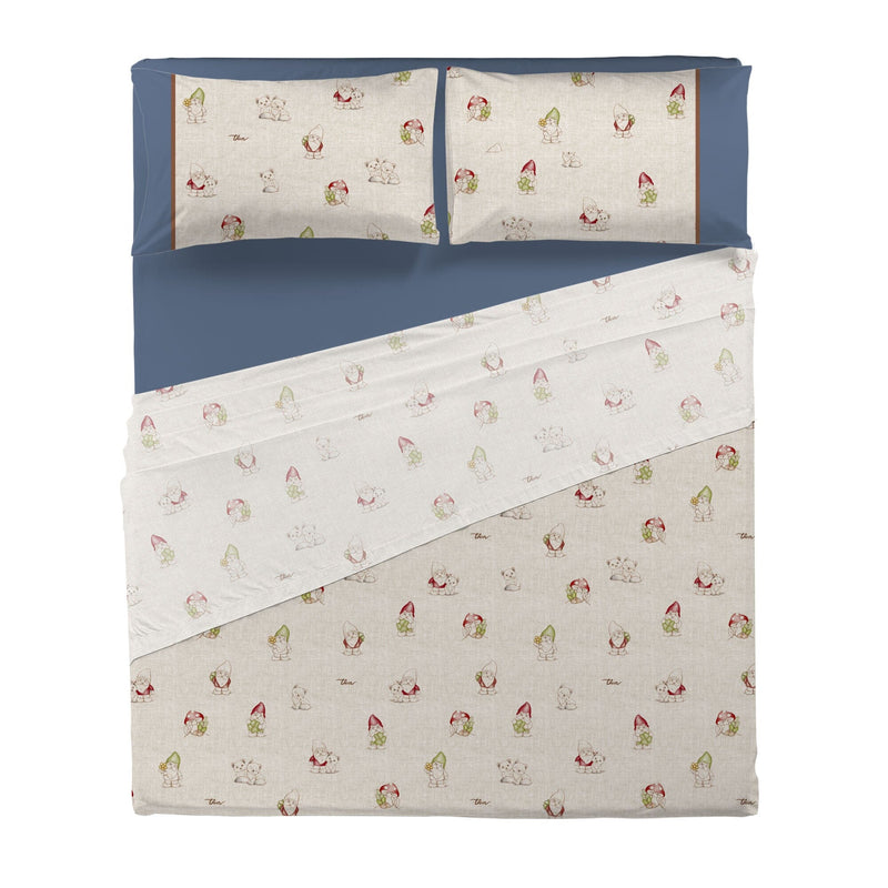 THUN® Completo Letto con Stampa Digitale - Fantasia Matrimoniale Inverno Incantato Gnomes Blue