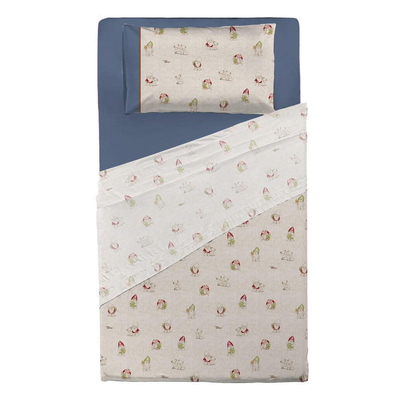 THUN® Completo Letto Piazza e Mezza con Stampa Digitale - Fantasia Inverno Incantato Gnomes Blue - Amo La Casa Shop