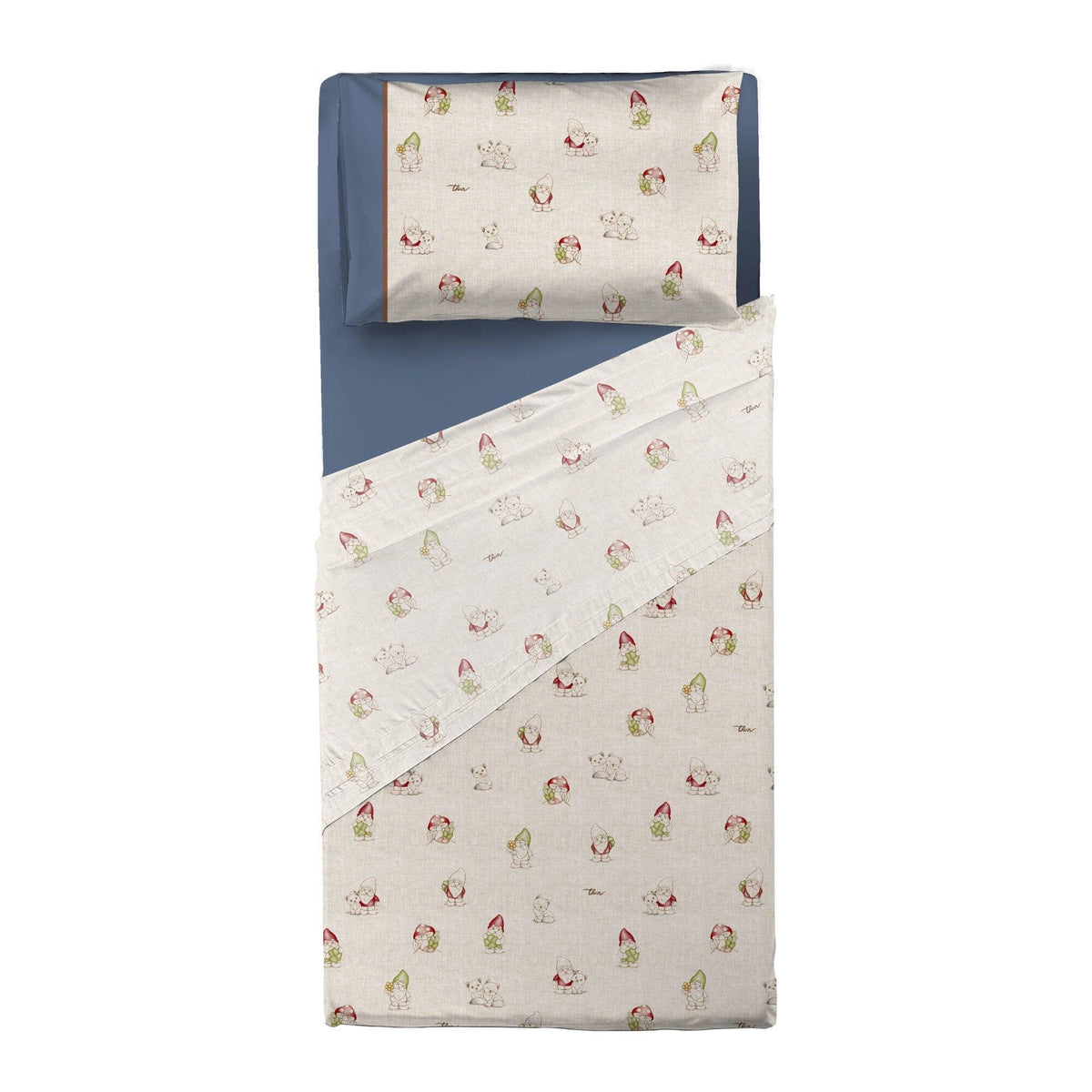 THUN® Completo Letto Singolo con Stampa Digitale - Fantasia Inverno Incantato Gnomes Blue - Amo La Casa Shop