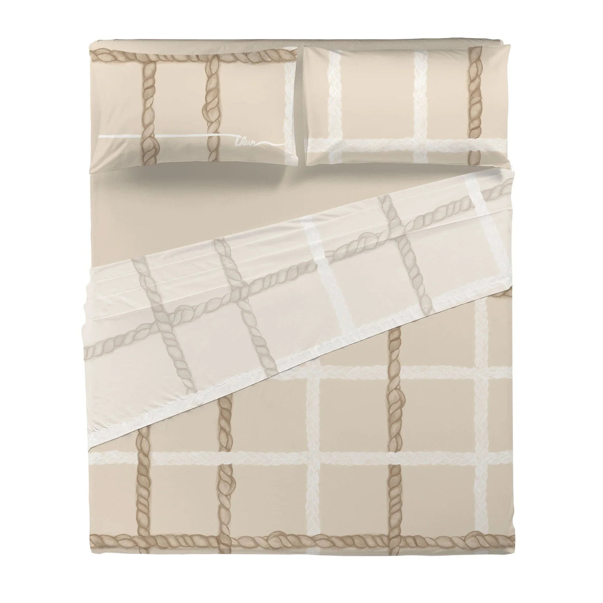 THUN® Completo Letto Matrimoniale con Stampa Digitale - Fantasia Abbracciami Treccia Beige - Amo La Casa Shop