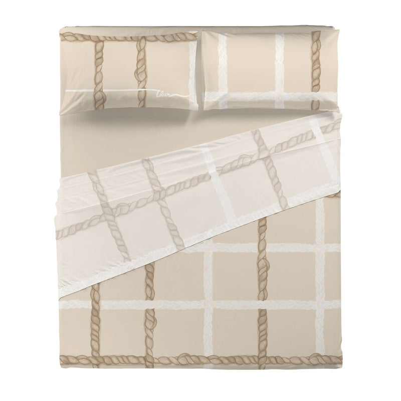 THUN® Completo Letto Matrimoniale con Stampa Digitale - Fantasia Inverno Incantato Abbracci Treccia Beige