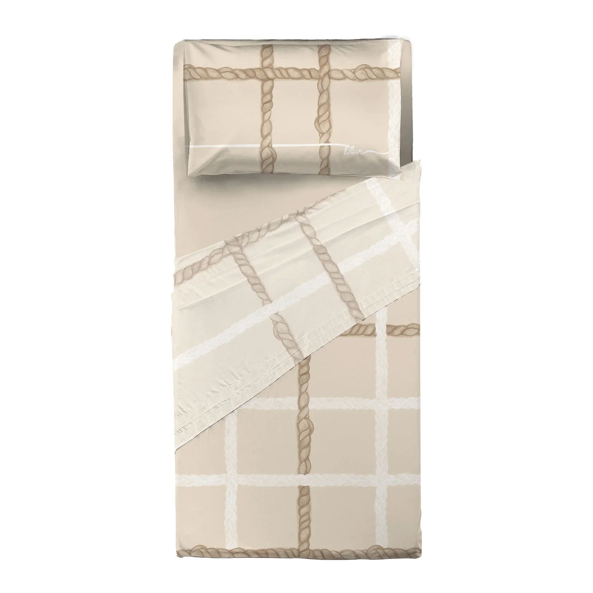 THUN® Completo Letto Singolo con Stampa Digitale - Fantasia Abbracciami Treccia Beige - Amo La Casa Shop
