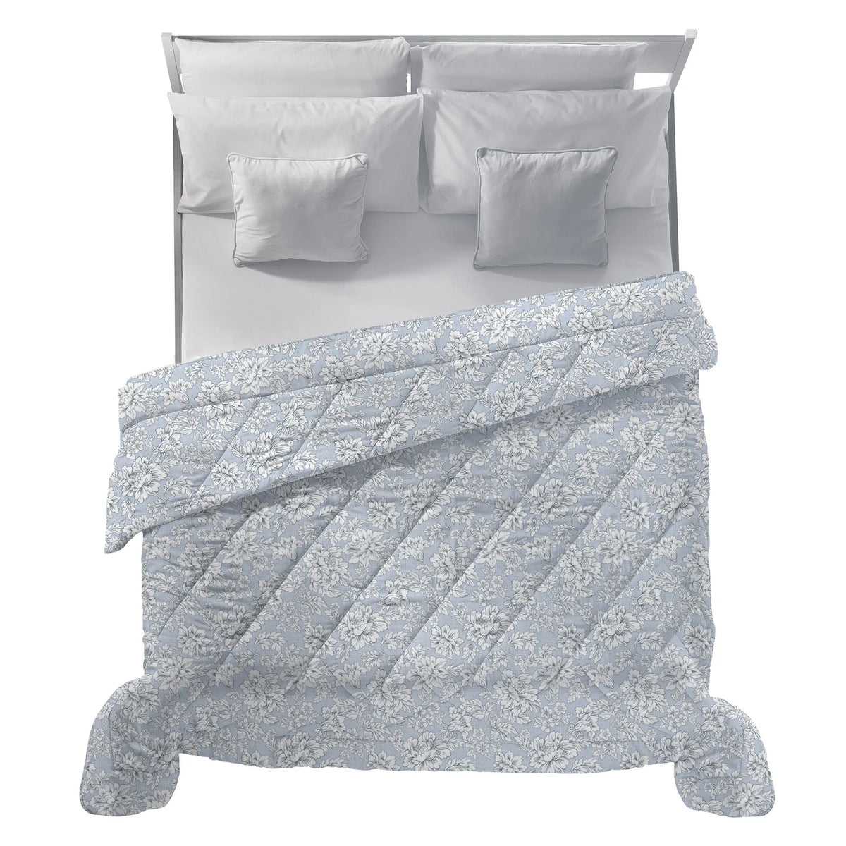 Trapunta Matrimoniale Deco con Stampa - Fantasia Costanza Azzurro - Amo La Casa Shop