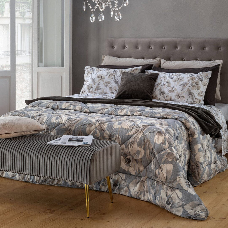 LUXURY COLLECTION DI MAESTRO Trapunta Singola Soffice 180x260 cm con Stampa - Fantasia Fleur Grey