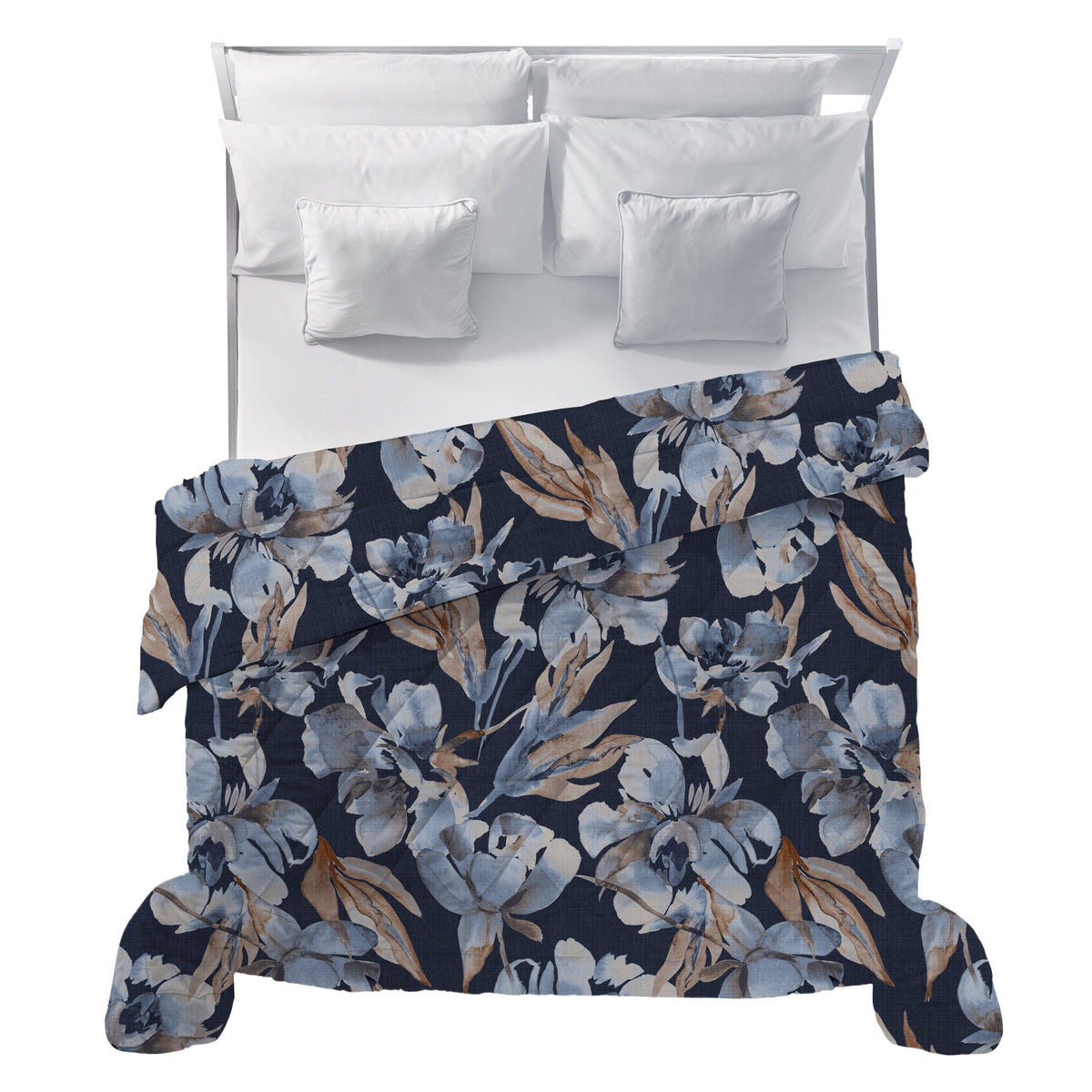 LUXURY COLLECTION DI MAESTRO Trapunta Matrimoniale Soffice 260x260 cm con Stampa - Fantasia Fleur Dark Blue - Amo La Casa Shop