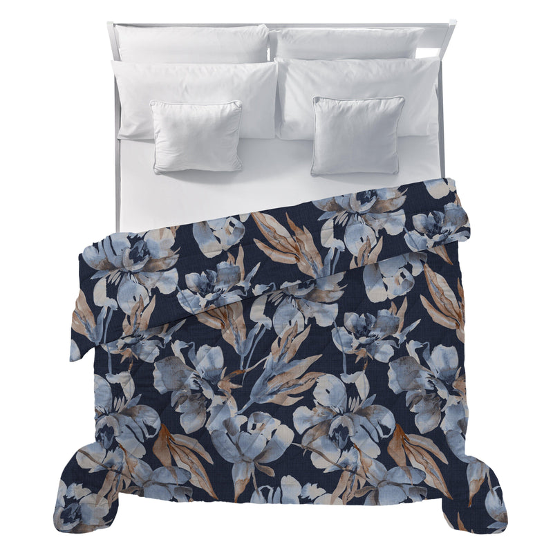 LUXURY COLLECTION DI MAESTRO Trapunta Matrimoniale Soffice 260x260 cm con Stampa - Fantasia Fleur Dark Blue - Amo La Casa Shop