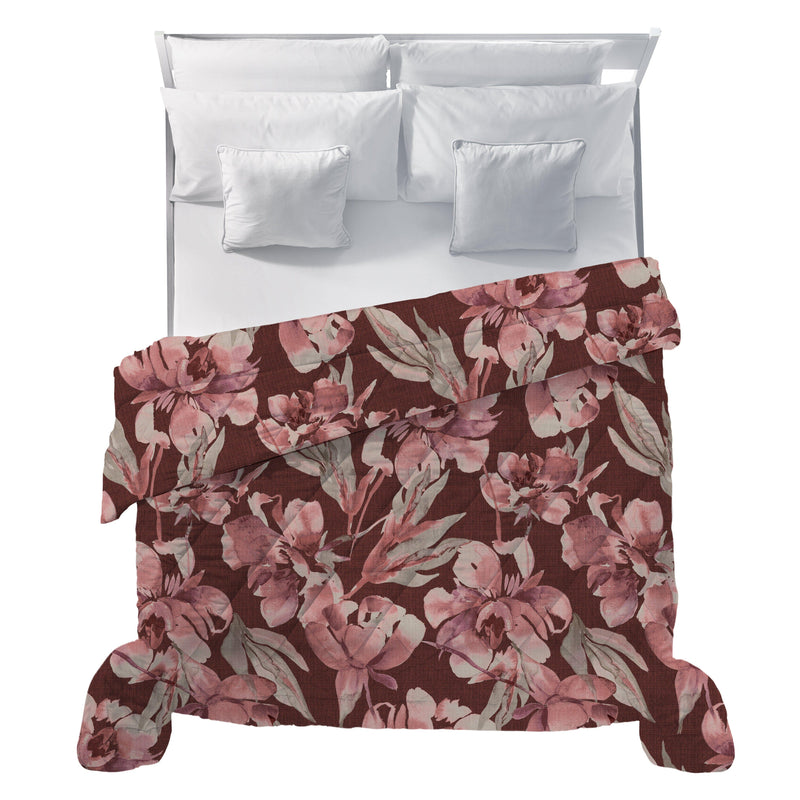 LUXURY COLLECTION DI MAESTRO Trapunta Matrimoniale Soffice 260x260 cm con Stampa - Fantasia Fleur Burgundy - Amo La Casa Shop