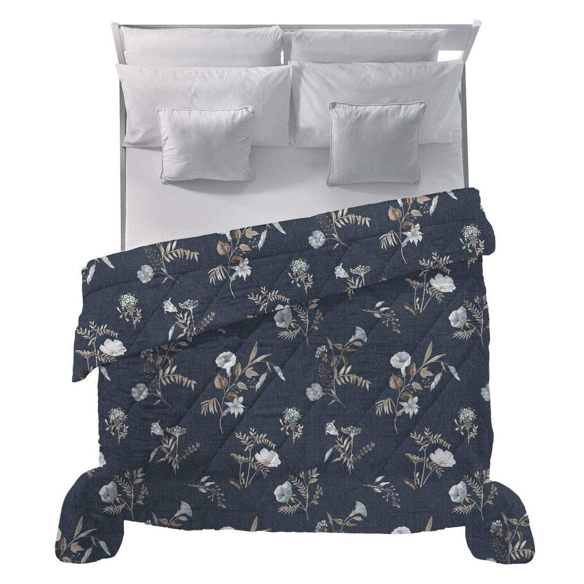 Trapunta Matrimoniale 250x250 cm con Stampa Acqua Meredith Dark Blue - Amo La Casa Shop