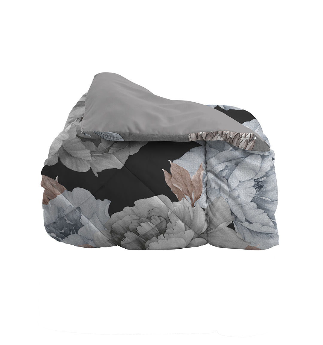 Happidea Trapunta Matrimoniale Soffice con Stampa Peony Dark Grey
