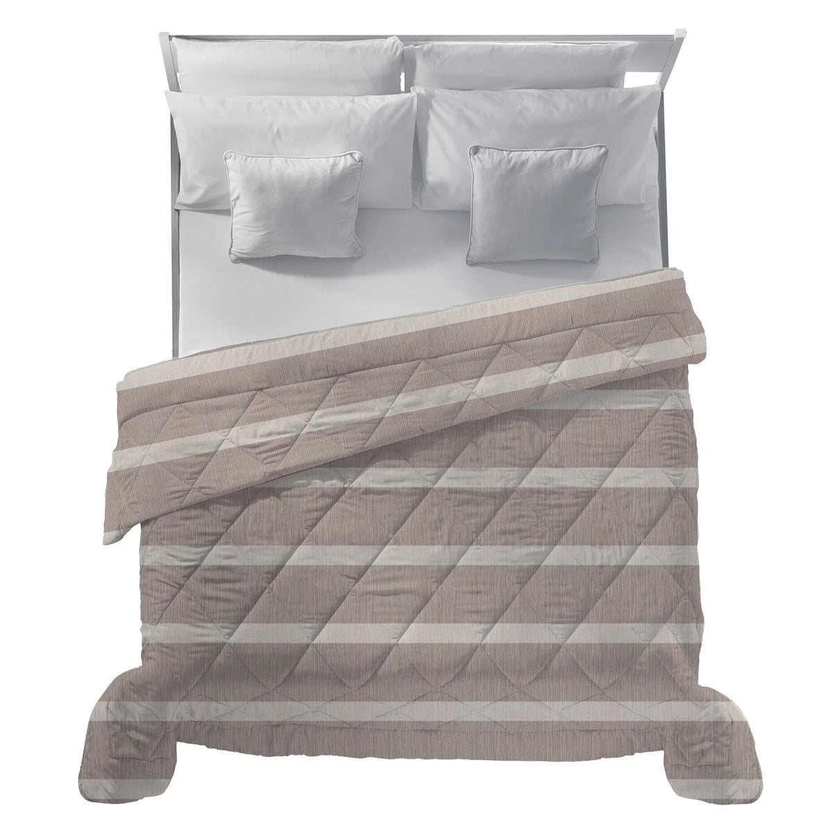 Trapunta Matrimoniale Deco con Stampa - Fantasia Righine Tortora - Amo La Casa Shop