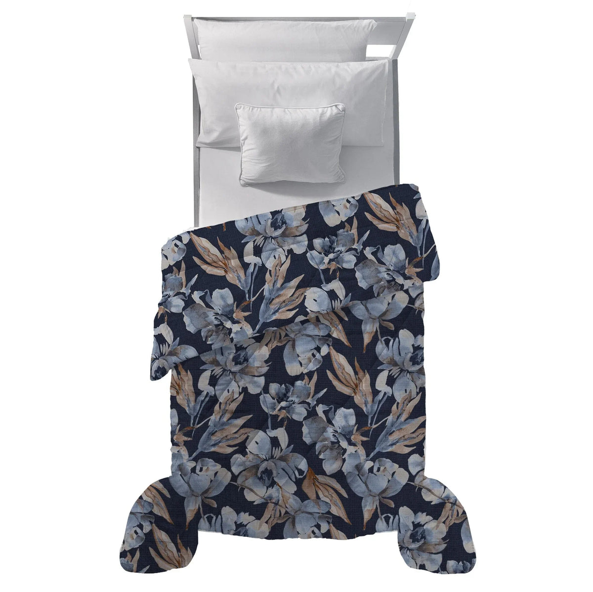 LUXURY COLLECTION DI MAESTRO Trapunta Piazza e Mezza Soffice 210x260 cm con Stampa - Fantasia Fleur Dark Blue - Amo La Casa Shop