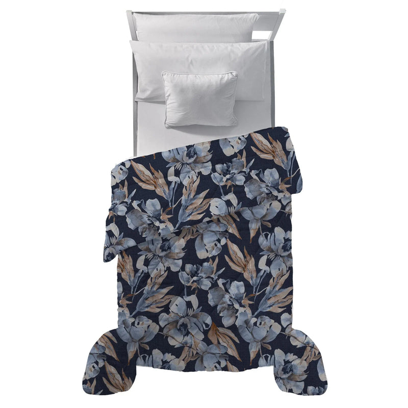 LUXURY COLLECTION DI MAESTRO Trapunta Singola Soffice 180x260 cm con Stampa - Fantasia Fleur Dark Blue - Amo La Casa Shop