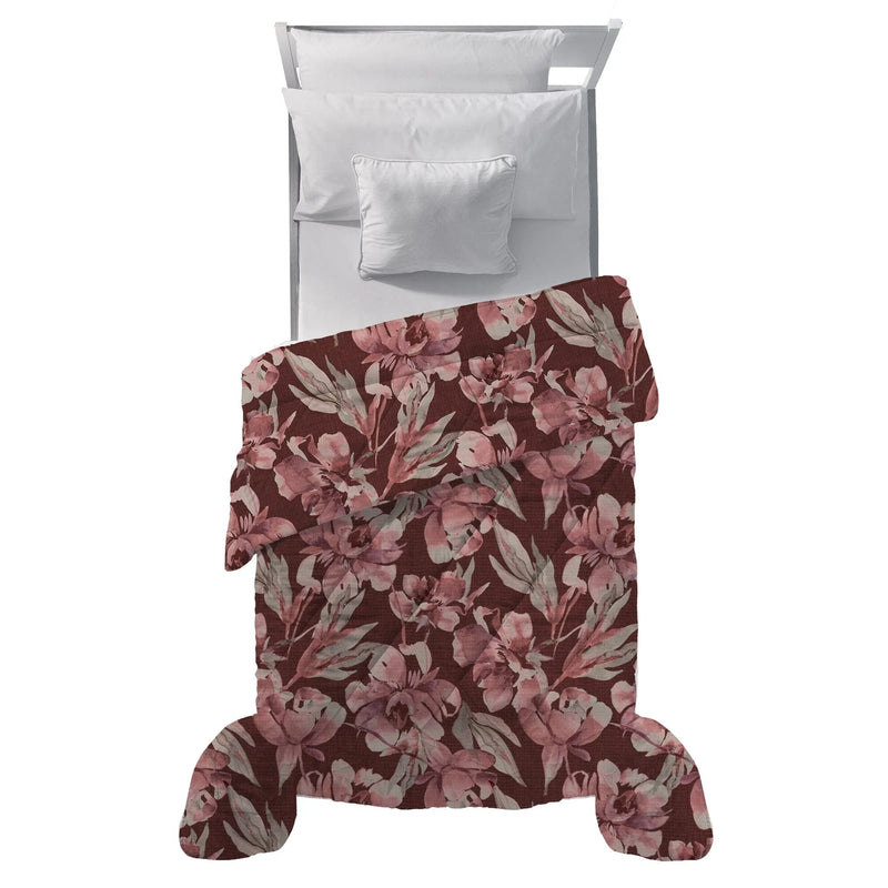 LUXURY COLLECTION DI MAESTRO Trapunta Singola Soffice 180x260 cm con Stampa - Fantasia Fleur Burgundy - Amo La Casa Shop