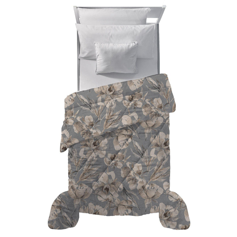 LUXURY COLLECTION DI MAESTRO Trapunta Singola Soffice 180x260 cm con Stampa - Fantasia Fleur Grey - Amo La Casa Shop