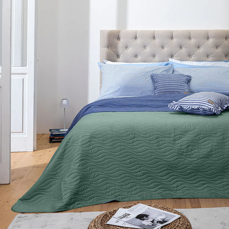 Trapuntino Matrimoniale 250x250 Sunny Wave Green - Amo La Casa Shop
