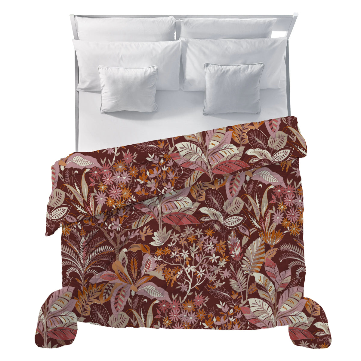LUXURY COLLECTION DI MAESTRO Trapunta Matrimoniale Soffice 260x260 cm con Stampa - Fantasia Thais Burgundy - Amo La Casa Shop