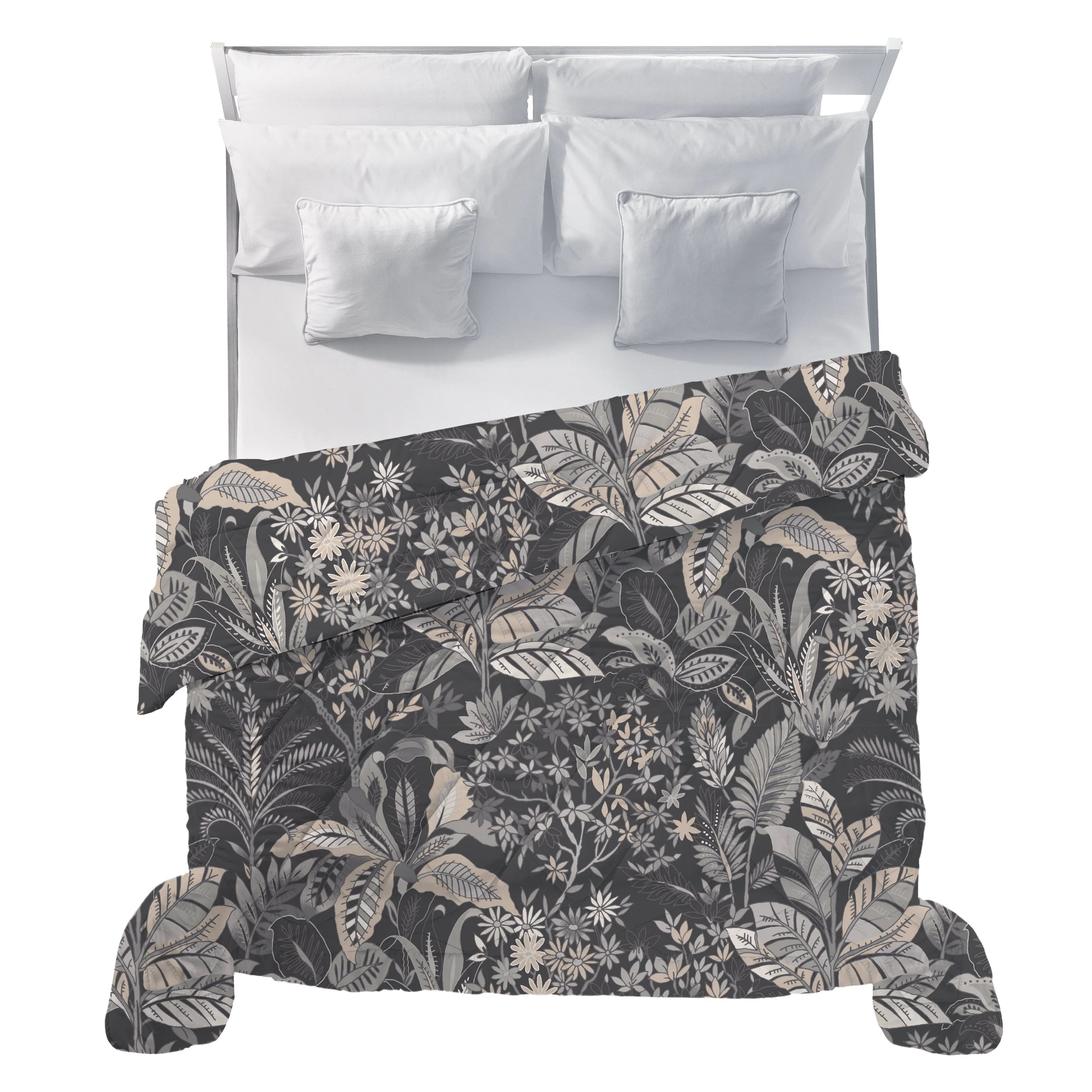 LUXURY COLLECTION DI MAESTRO Trapunta Matrimoniale Soffice 260x260 cm con Stampa - Fantasia Thais Dark Grey - Amo La Casa Shop