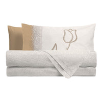 THUN® Completo Letto Piazza e Mezza New Elegance - Fantasia Tulipani Tulips Beige