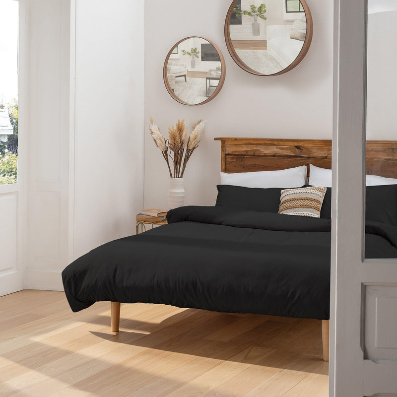 Parure Copripiumino Matrimoniale in Microfibra Softy Yarn - Tinta Unita Nero - Amo La Casa Shop