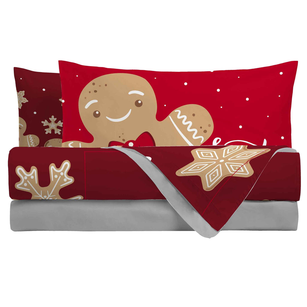 Completo Letto Digitale Matrimoniale Gingerbreadman Rosso - Amo La Casa Shop