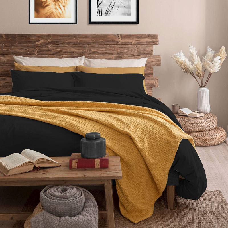 Completo Letto Singolo in Microfibra Softy Yarn - Tinta Unita Nero - Amo La Casa Shop